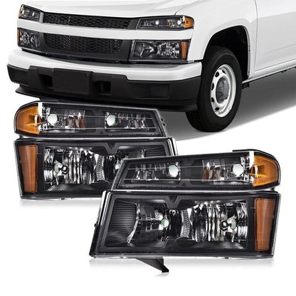 Solid Spare Fits 2004-2012 GMC Canyon Chevy Colorado Pair Headlights Front Bumper Lamps