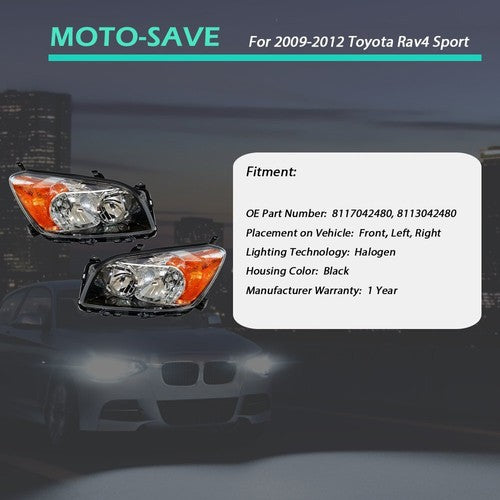 Solid Spare For Toyota Rav4 Sport 2009-2012 LH+RH Headlight Replacement Halogen Housing