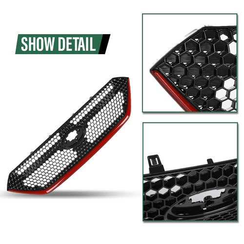 Solid Spare Fit For 2022-2024 Subaru WRX Front Bumper Grille Black & Red Grill Assembly