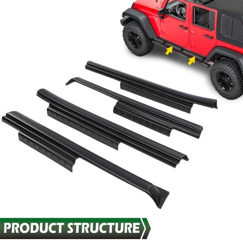 Solid Spare Fit For 07-18 Jeep Wrangler 4-Door Rocker Panel Guard Sill Plate Cover