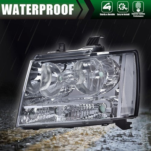 Solid Spare Fit For 07-14 Chevy Avalanche Tahoe Suburban Smoke Lens Chrome Headlights