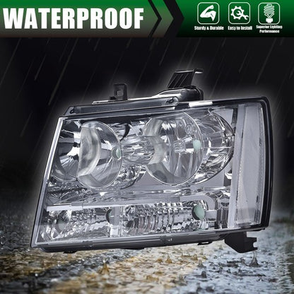 Solid Spare Fit For 07-14 Chevy Avalanche Tahoe Suburban Smoke Lens Chrome Headlights