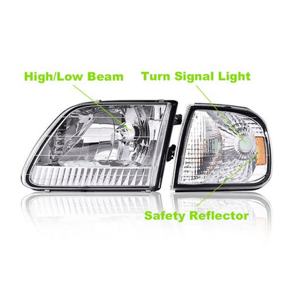Solid Spare Chrome Housing Headlights Amber Corner Fit For 1997-2003 Ford F150 Expedition