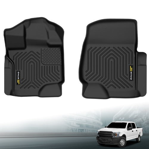 Solid Spare Fit For 2015-2025 Ford F-150 Super Crew Cab TPE Front Row Floor Mats Liners
