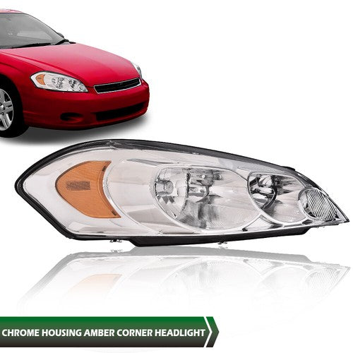 Solid Spare Fit For 06-16 Chevrolet Impala Passenger Side Chrome Housing Amber Headlight