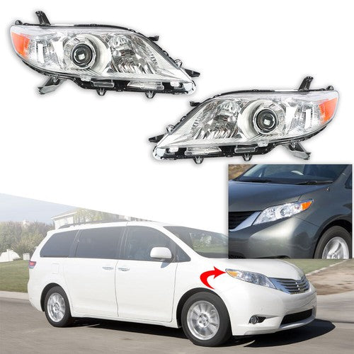 Solid Spare Fit For 2011 2012 2013 Toyota Sienna Headlight Pair Lamps Set LH&RH Replacement