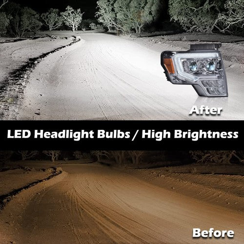 Solid Spare Fit For 2009-2014 Ford F-150 Smoke Lens Dual LED Projector Headlights Left+Right