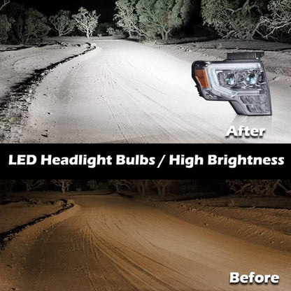 Solid Spare Fit For 2009-2014 Ford F-150 Smoke Lens Dual LED Projector Headlights Left+Right