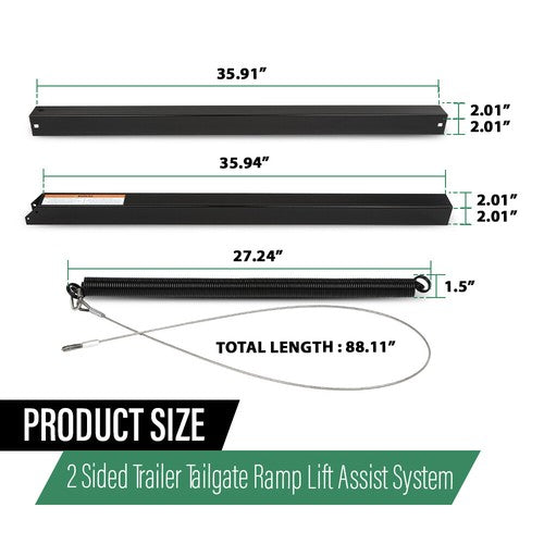 Solid Spare 2 Sided Tailgate Utility Trailer Gate & Ramp Lift Assist System 350 Pounds Black