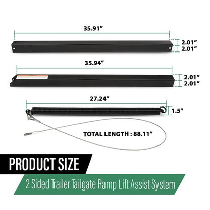 Solid Spare 2 Sided Tailgate Utility Trailer Gate & Ramp Lift Assist System 350 Pounds Black