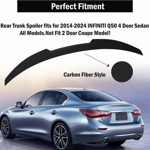 For 2014-2024 Infiniti Q50 M4 Style Rear Trunk Spoiler Wing Carbon Fiber Style