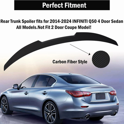 For 2014-2024 Infiniti Q50 M4 Style Rear Trunk Spoiler Wing Carbon Fiber Style