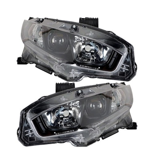 Solid Spare Black Front Headlight Assembly Clear Lens LH+RH Pair For Honda Civic 2016-2021