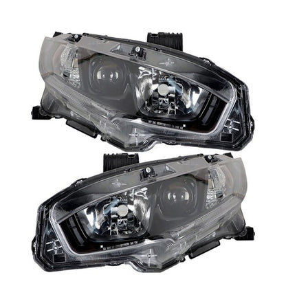Solid Spare Black Front Headlight Assembly Clear Lens LH+RH Pair For Honda Civic 2016-2021