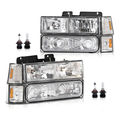 Solid Spare Fit For 1994-1998 GMC C10 C/K Sierra Headlights+Bumper Corner Lights Replacement
