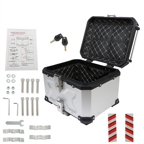 Solid Spare Motorcycle Aluminum Trunk Rear Top Case Luggage Tour Tail Tool Box Lock 45L USA