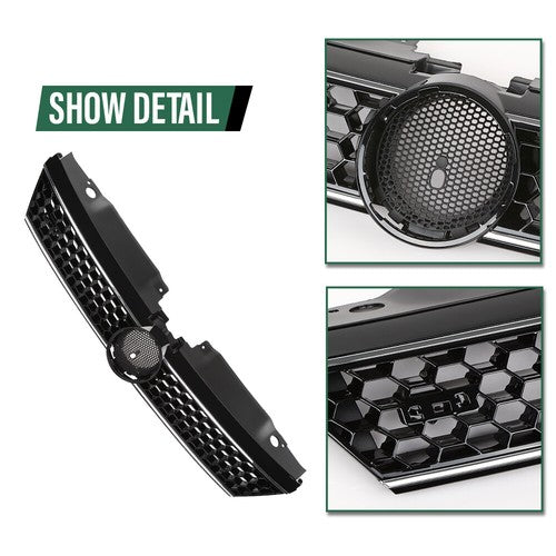 Solid Spare Fit For 2010-2014 VW Jetta Hex Front Bumper Upper Grille Grill w/ Chrome Trim