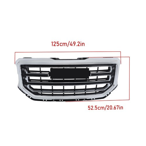Solid Spare Front Bumper Upper Grille Chrome Plastic For GMC Sierra 1500 2016 2017 2018