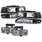 Solid Spare Fit For 99-02 Chevy Silverado/00-06 Suburban Black Clear Headlights + Fog Lights