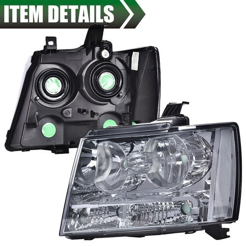 Solid Spare Fit For 07-14 Chevy Avalanche Tahoe Suburban Smoke Lens Chrome Headlights