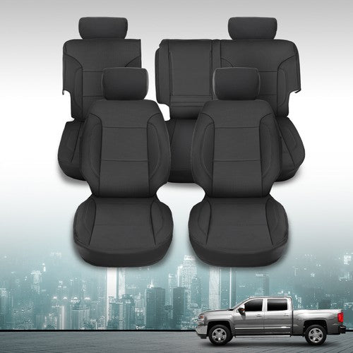 Solid Spare Fit For 2014-2018 Chevy Silverado LT Crew Cab Full Set Seat Covers Replace