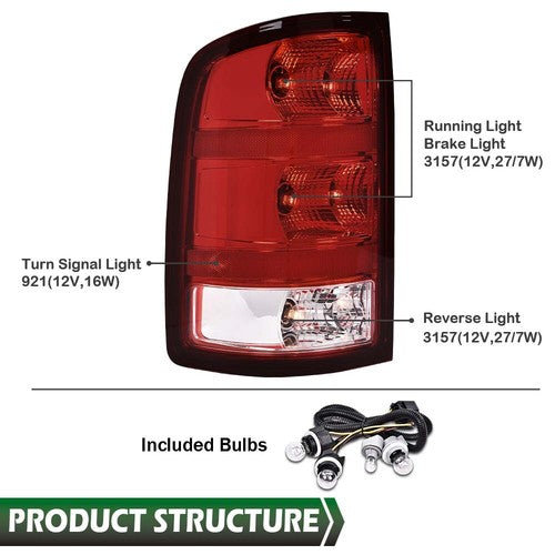 Solid Spare Fit For 07-13 GMC Sierra 1500 2500 3500HD Rear Tail Lights Brake Lamps Assembly
