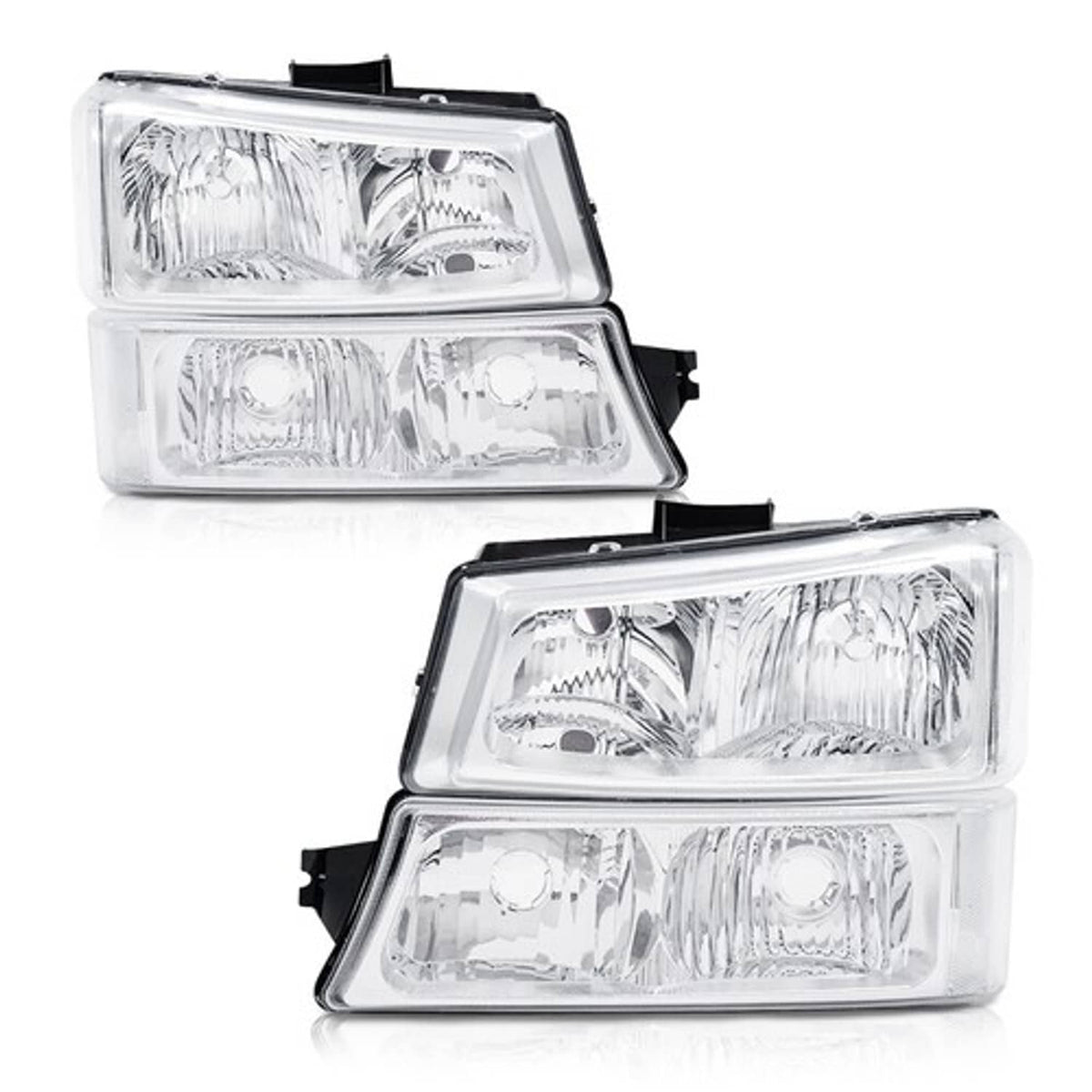 Solid Spare Fit For 03-06 Silverado Chrome Clear Corner Headlights + Signal Bumper Lamps