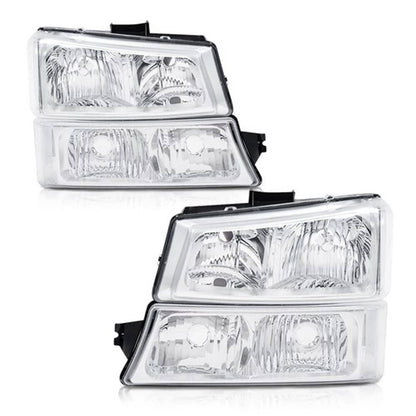 Solid Spare Fit For 03-06 Silverado Chrome Clear Corner Headlights + Signal Bumper Lamps