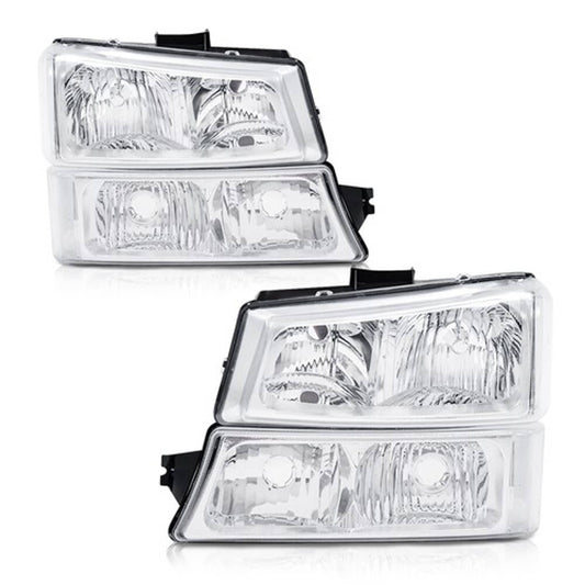 Solid Spare Fit For 03-06 Silverado Chrome Clear Corner Headlights + Signal Bumper Lamps