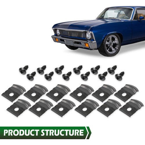 Solid Spare Fit For 1962-1972 GM Nova Impala 1" Tall Rocker Molding Clips & Screw 12Pcs