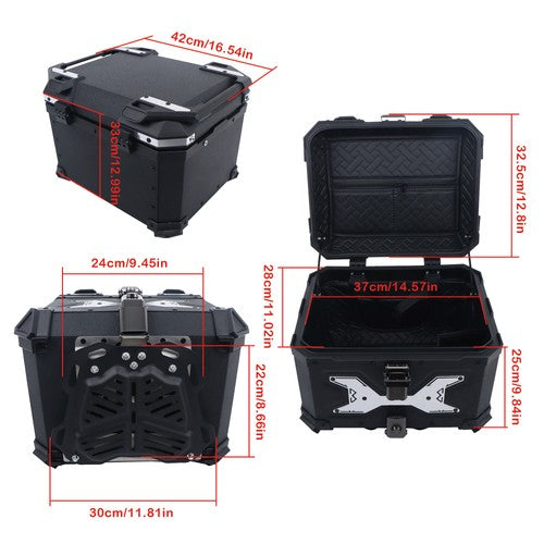 Solid Spare Aluminum Hard Motorcycle Trunk With Silver Hanging Plate Rear Trunk Black 45L