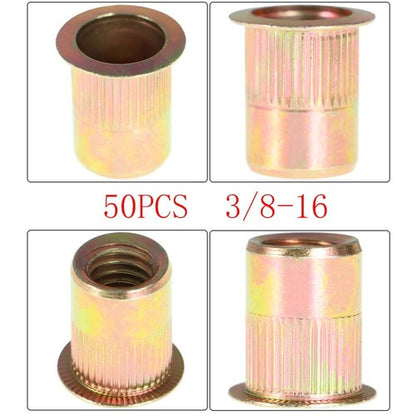 Solid Spare Steel Rivet Nut Rivnut Insert Nutsert 3/8-16 3/8 Carbon Steel Zinc Plated 50Pcs