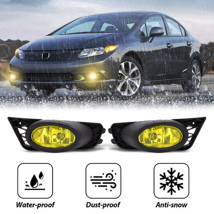 For 2009 2010 2011 Honda Civic Sedan Fog Lights W/ Wiring & Switch Yellow Lens