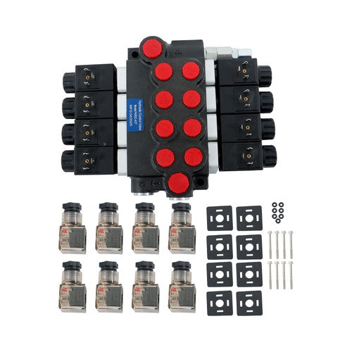 Solid Spare 4 Spool 12V DC Solenoid Hydraulic Control Valve 13GPM 3600PSI Double Acting