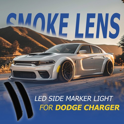 Solid Spare For 15-22 23 Dodge Charger LED Front Bumper Side Marker Light Lamp Smoked Amber