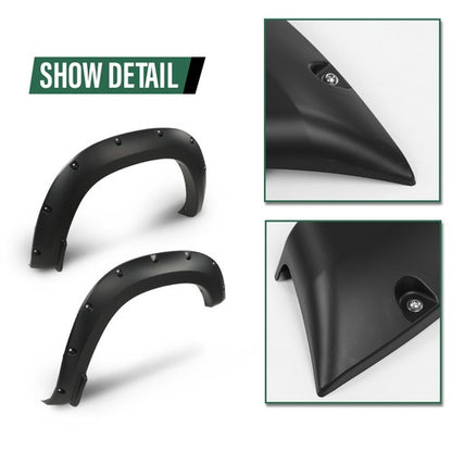 Solid Spare Fit For 2019-2023 Ram 1500 Smooth Black Pocket Rivet Bolt-on Fender Flares 4Pcs