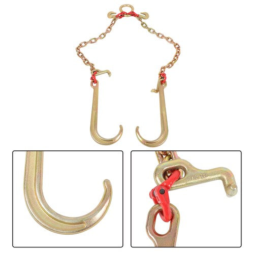 Solid Spare G80 5/16" x 2' V Type Towing Chain Bridle with 15" J and Grab Hooks Steel New