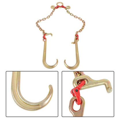Solid Spare G80 5/16" x 2' V Type Towing Chain Bridle with 15" J and Grab Hooks Steel New