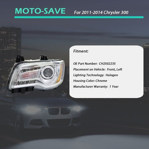 Solid Spare Single LH Side For Chrysler 300 2011-2014 Headlight Replacement Halogen Clear