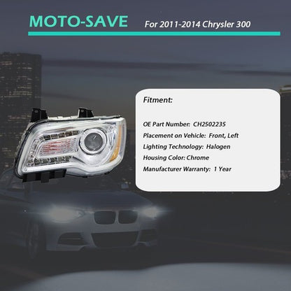 Solid Spare Single LH Side For Chrysler 300 2011-2014 Headlight Replacement Halogen Clear