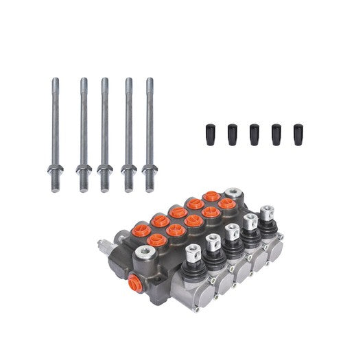 Solid Spare 5 Spool 3625PSI Hydraulic Monoblock Double Acting Control Valve 11 GPM SAE Ports