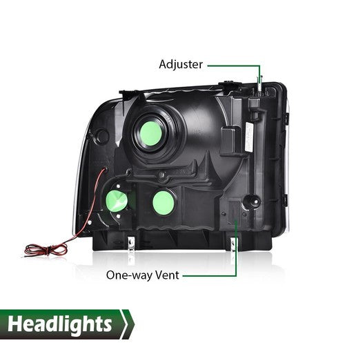 Solid Spare Smoke Lens LED DRL Headlights Fit For 05-07 Ford F250 F350 F450 F550 Super Duty