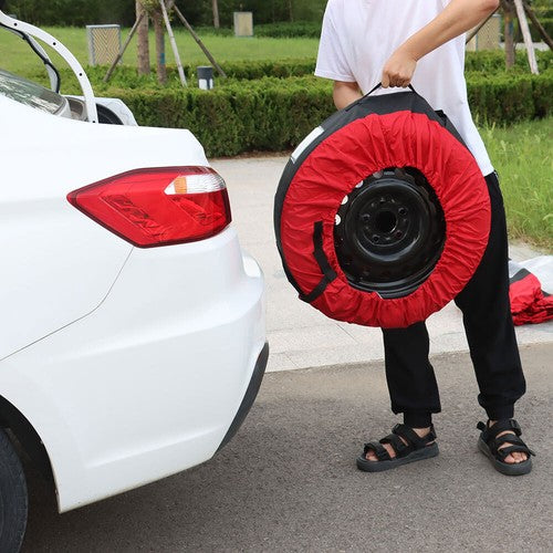 Solid Spare Car Cover New 4Pcs Tyre Cases Tyre Bags For Red 420D And Black 600D W/ Handheld