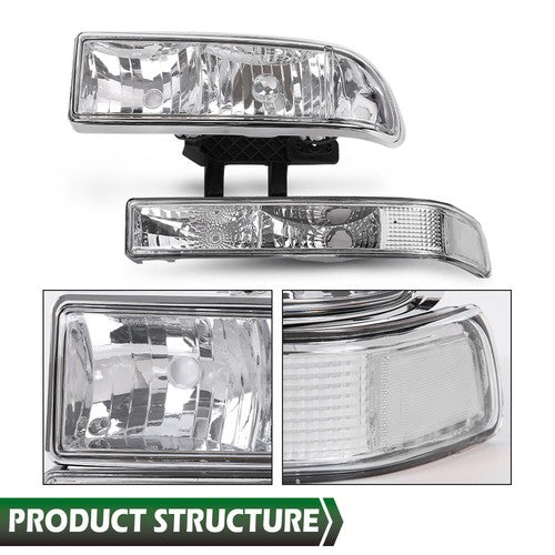Solid Spare Fit For 98-04 Chevy S10 Blazer Chrome/Clear Corner Headlights Bumper Headlamps