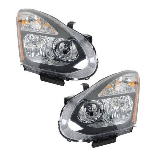 Solid Spare Right+Left Side Headlights For Nissan Rogue 2008-2013 Halogen Projector Black