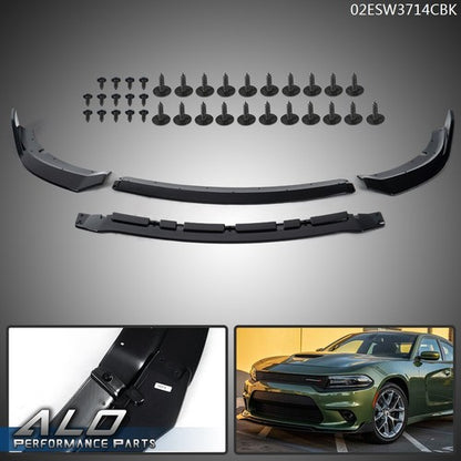 Solid Spare Fit For 2015-2020 Dodge Charger SRT V2 Style Front Bumper Lip Body Kit Black