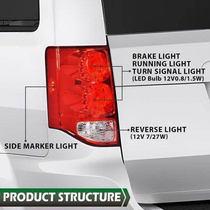 Solid Spare Fit For 2011-2020 Dodge Grand Caravan LED Tail Lights Lamp Driver&Passenger Side
