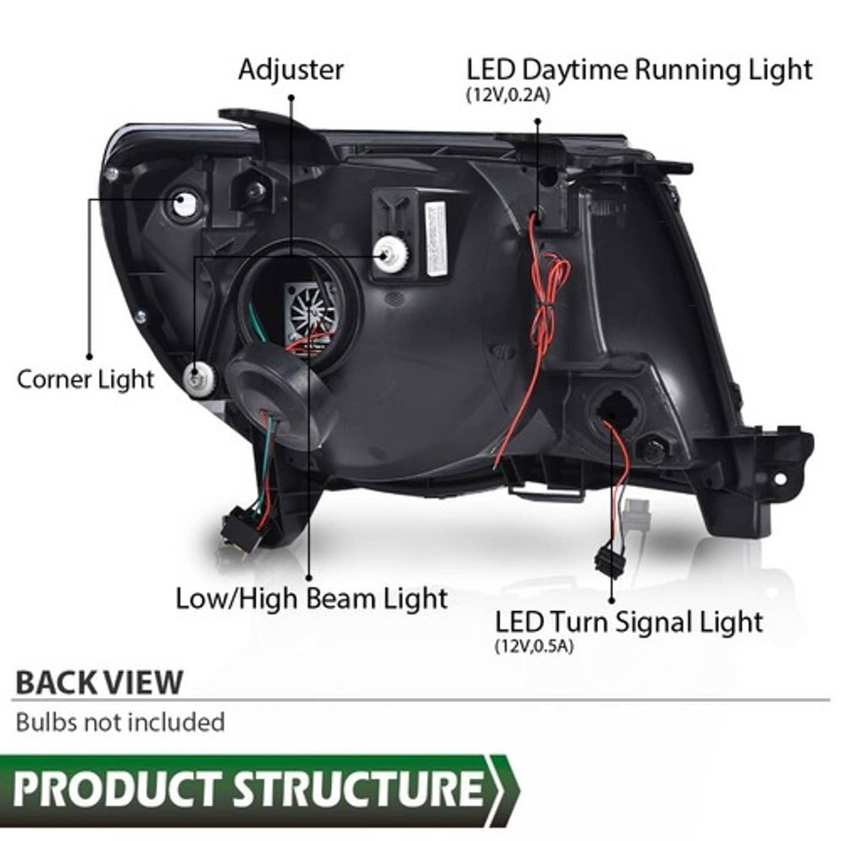 Solid Spare Fit For 2005-2011 Toyota Tacoma Smoke Lens Black Dual LED Projector Headlights