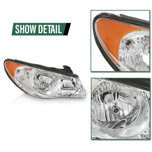 Solid Spare Fit For 2007-2010 Hyundai Elantra Clear Chrome Headlights Assembly Left+Right