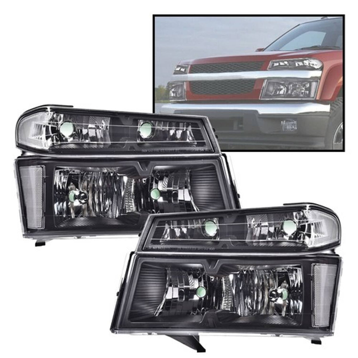Solid Spare Clear Lens Black Housing Headlights Fit For 2004-2012 Chevy Colorado GMC Canyon